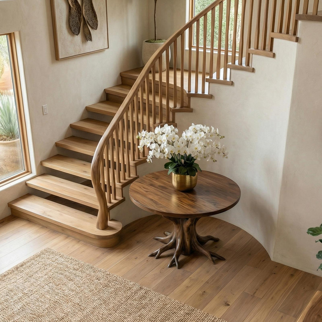 Rustic Pedestal Foyer Table, Solid Wood Round Entryway Table, Handcrafted Accent Table for Living Room