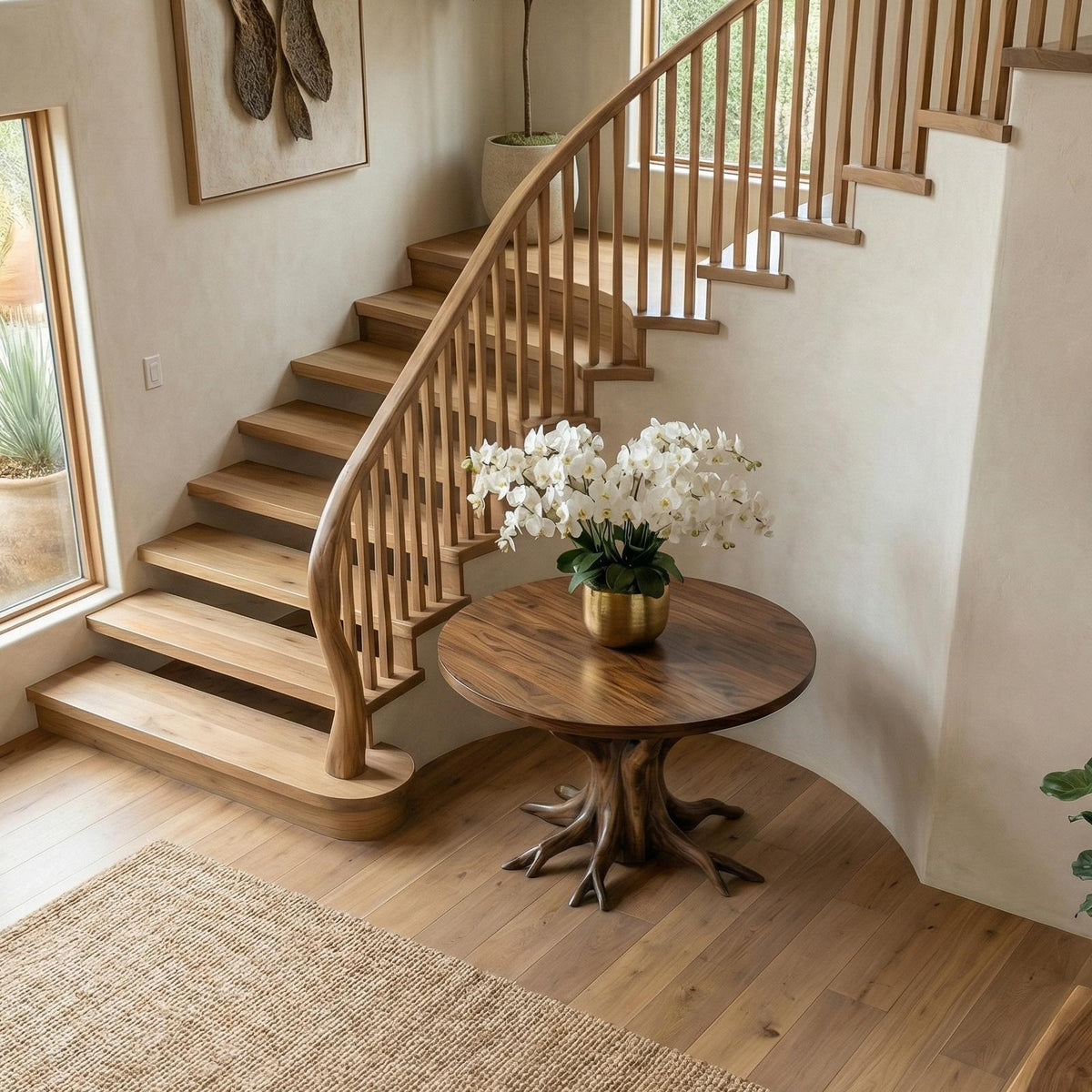Rustic Pedestal Foyer Table, Solid Wood Round Entryway Table, Handcrafted Accent Table for Living Room