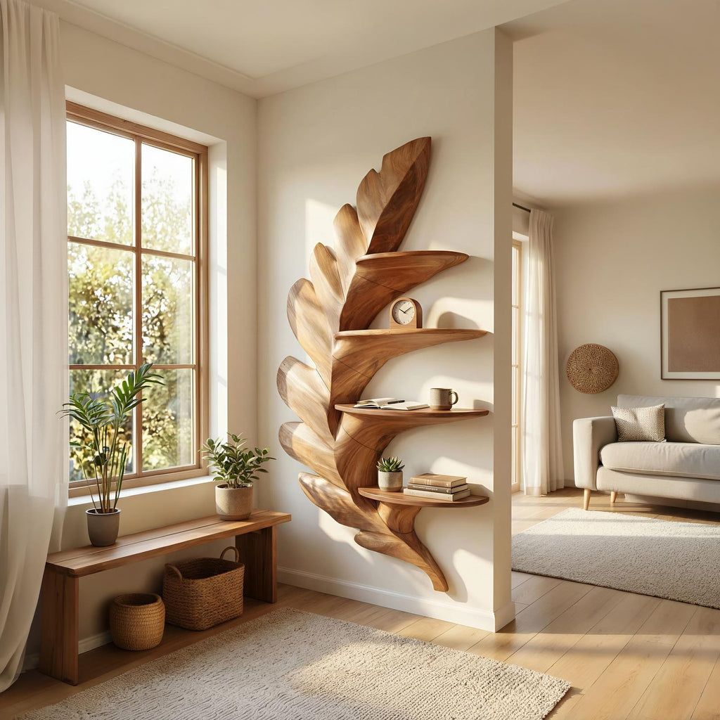 Contemporary Floating Wall Shelf, Handcrafted Minimalist Solid Wood Entrance Storage Organizer & Display Rack
