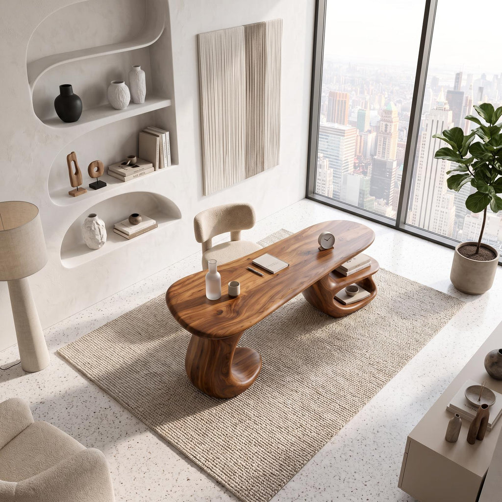 Modern Curved Shelf Desk Home Office Apartment