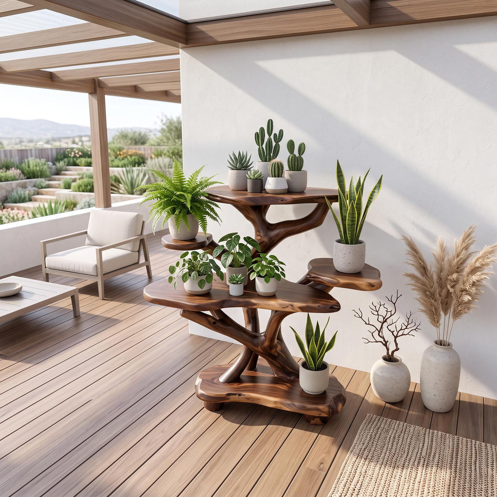 Rustic Sculptural Tree Plant Stand Multi Tier Display For Patio Garden SINLSAPT026