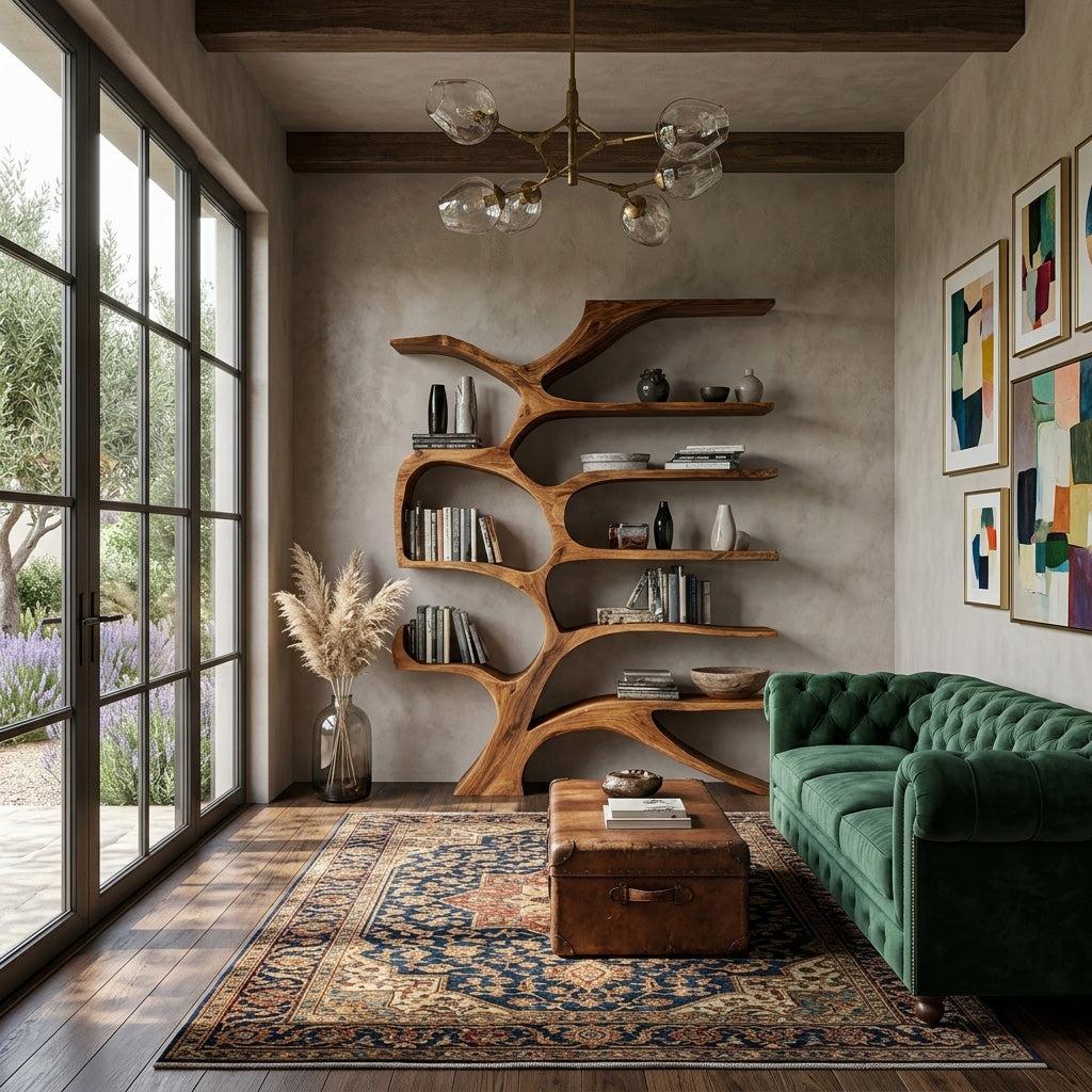 Contemporary Sculpted Wooden Bookshelf For Living Room Decor RTTHHNBS153