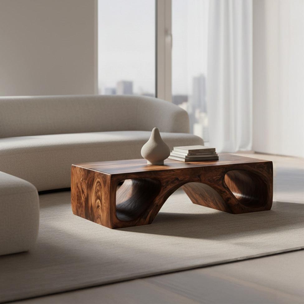 Spry Interior Contemporary Natural Wood Coffee Table, Unique Organic Form Solid Wood Center Table for Living Room, Model RTTHHNCF075