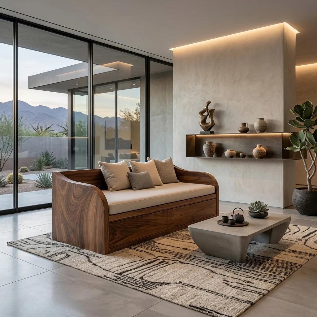 Modern Wooden Sofa With Integrated Drawers For Living Room