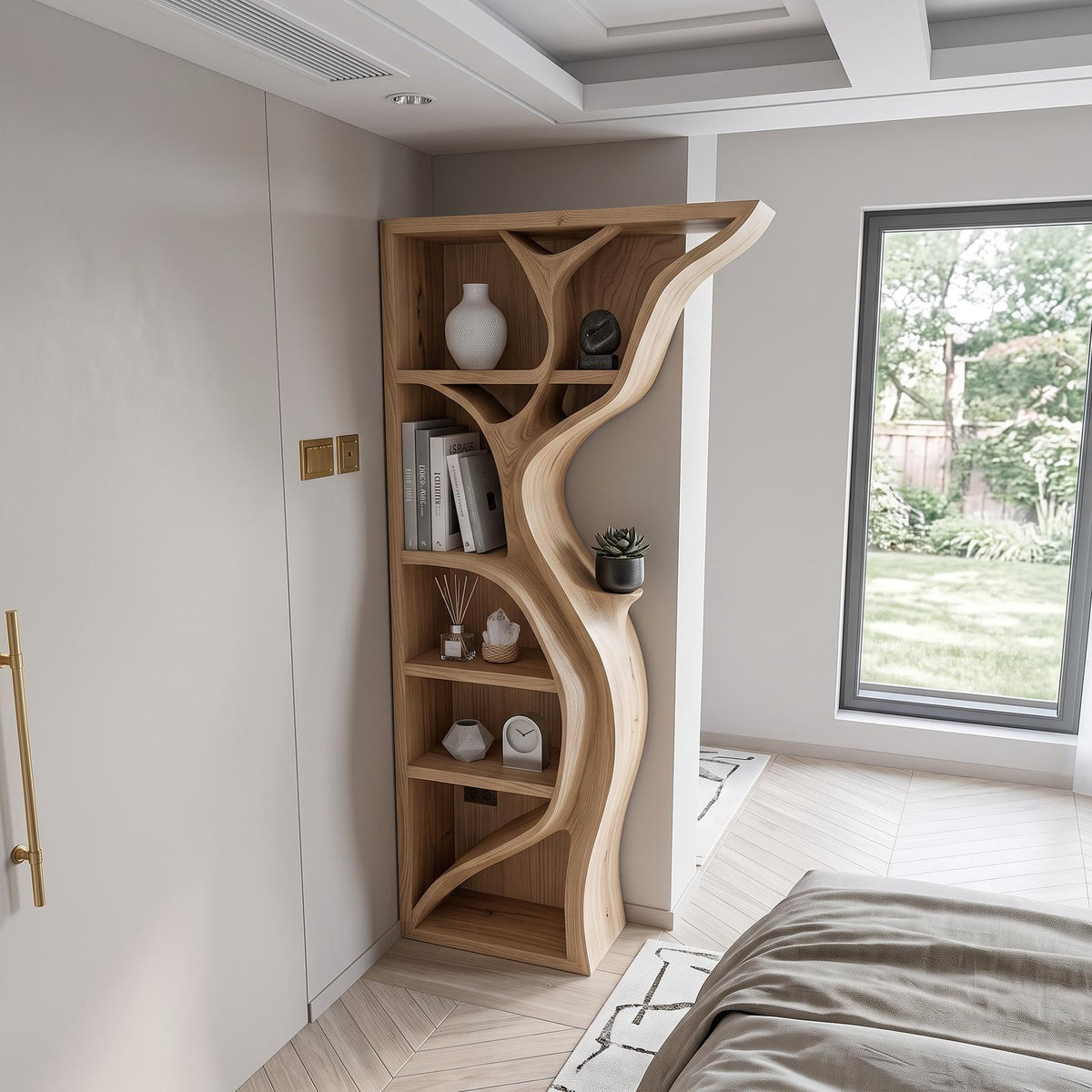 Modern Tree Wall Bookshelf Wooden Corner Shelf
