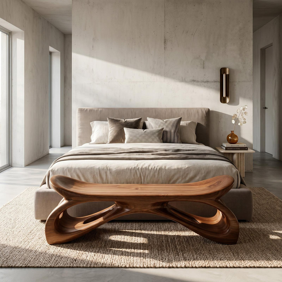 Minimalist Wooden Bench Sculpture Hollow Design For Hallway