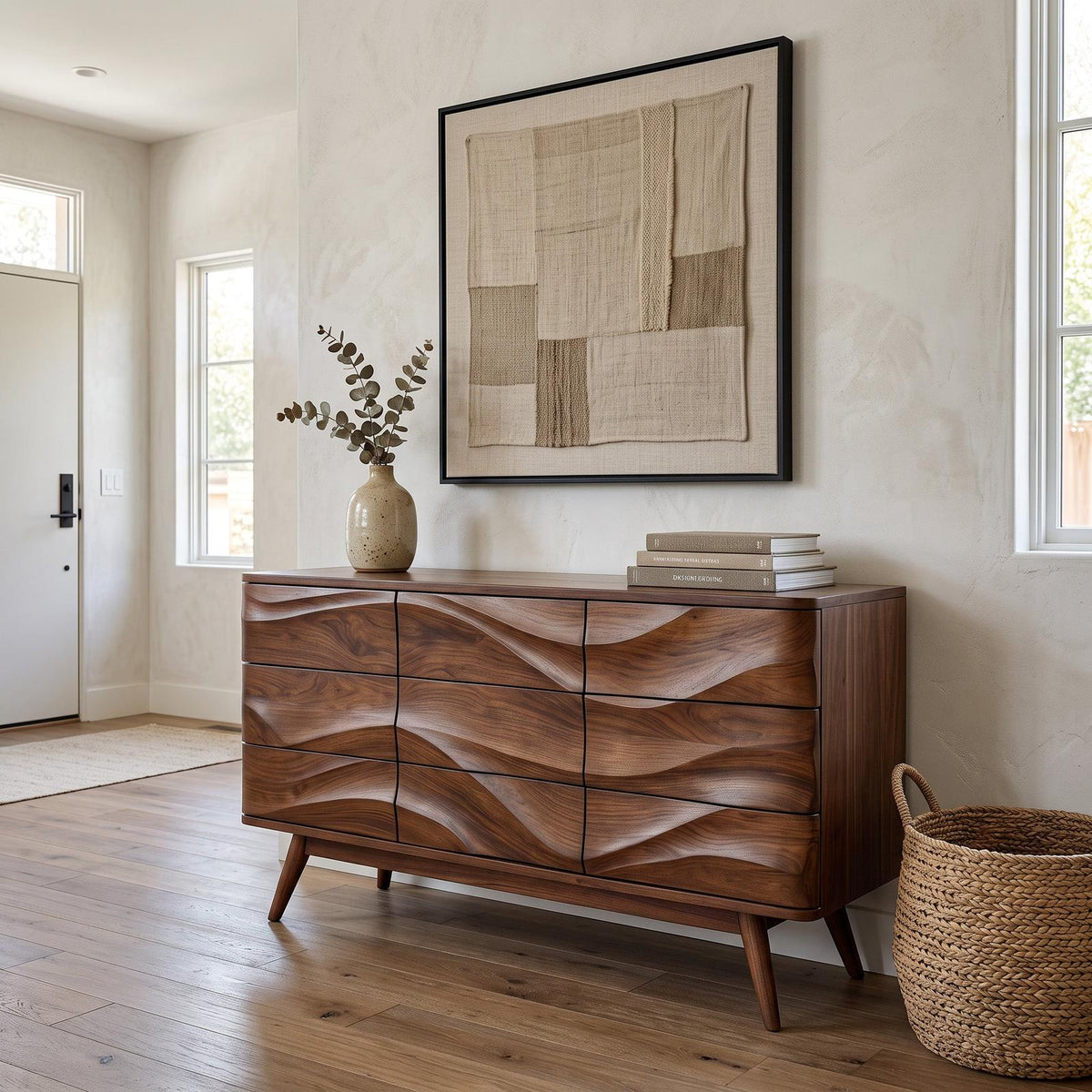 Spry Interior Modern Wavy Sideboard, Handcrafted Curved Solid Wood Credenza Cabinet & Buffet Console for Living Room & Dining, SITHHNSIB008