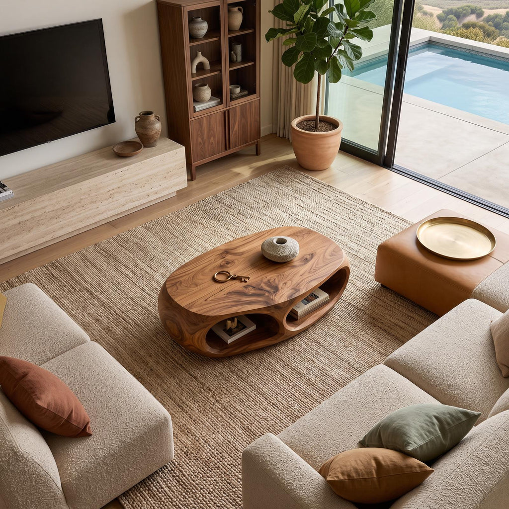 Handcrafted Wooden Coffee Table with Flow Legs, Unique Modern Organic Center Table for Living Room, Model