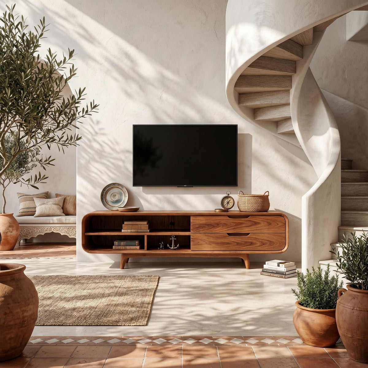 Luxury Walnut TV Cabinet & Media Console, Elegant Master Suite TV Stand with Storage Cupboards, Solid Wood