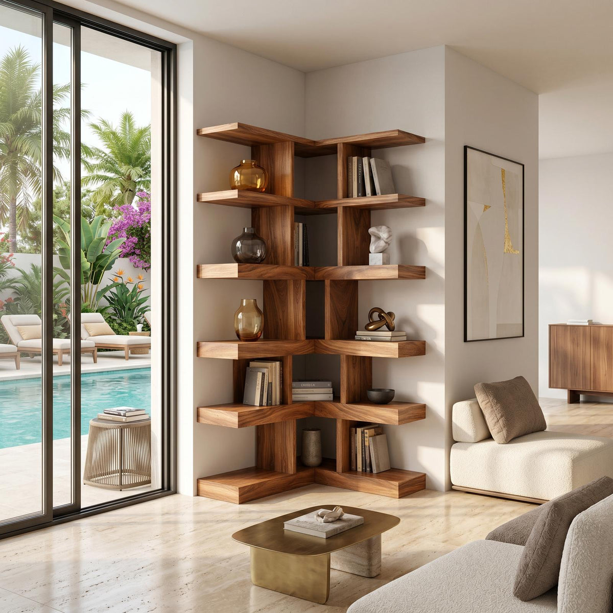 Contemporary Corner Bookcase For Modern Living Room SILDTTNBS055