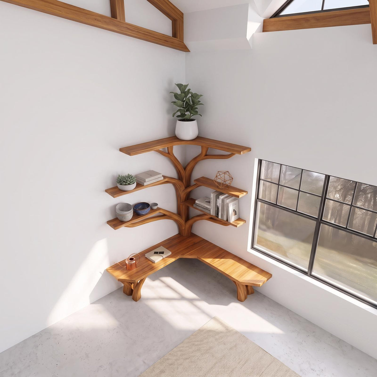 Rustic Corner Tree Shelf Reading Nook SINLSATB228