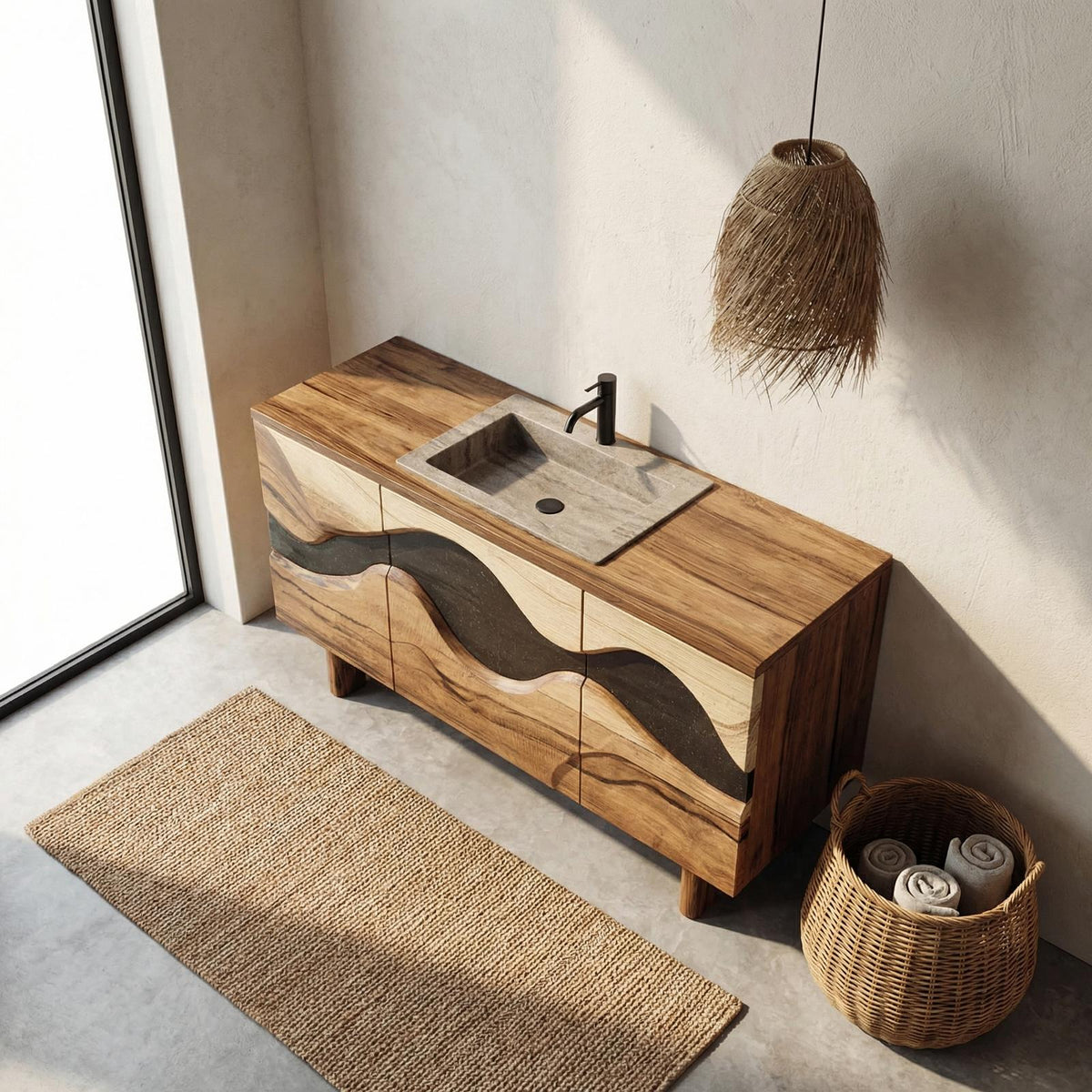 Sculptural Wave Bathroom Vanity Solid Wood Curved Front Cabinet Design Bathroom And Vanity Space SINLHABCT017