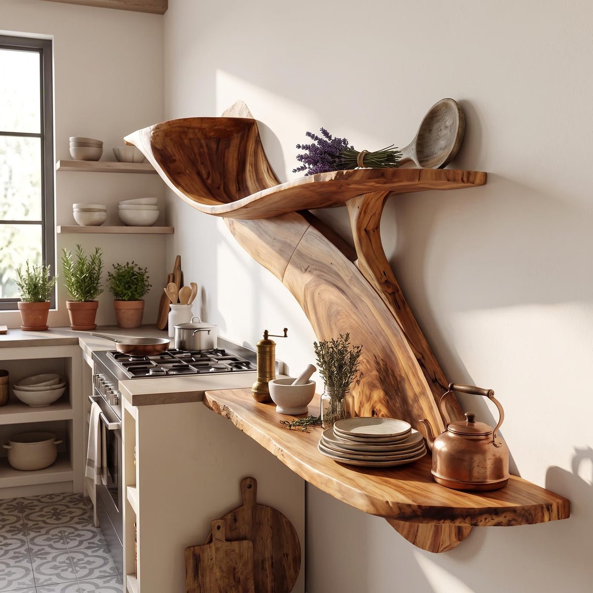 Handcrafted Natural Wood Floating Shelf, Wall Mounted Bookshelf & Storage Rack for Home Library