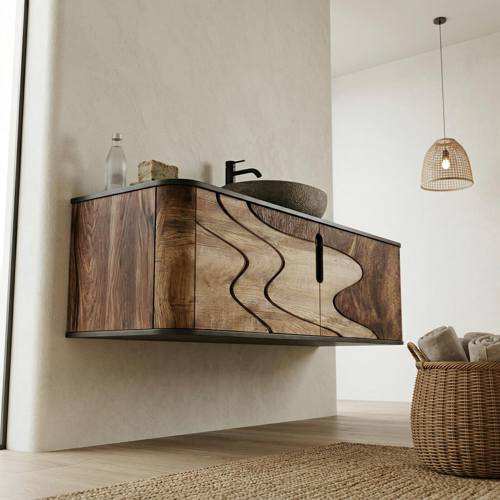 Organic Flow Bathroom Vanity Solid Wood Curved Front Storage Bathroom SINLHABCT018