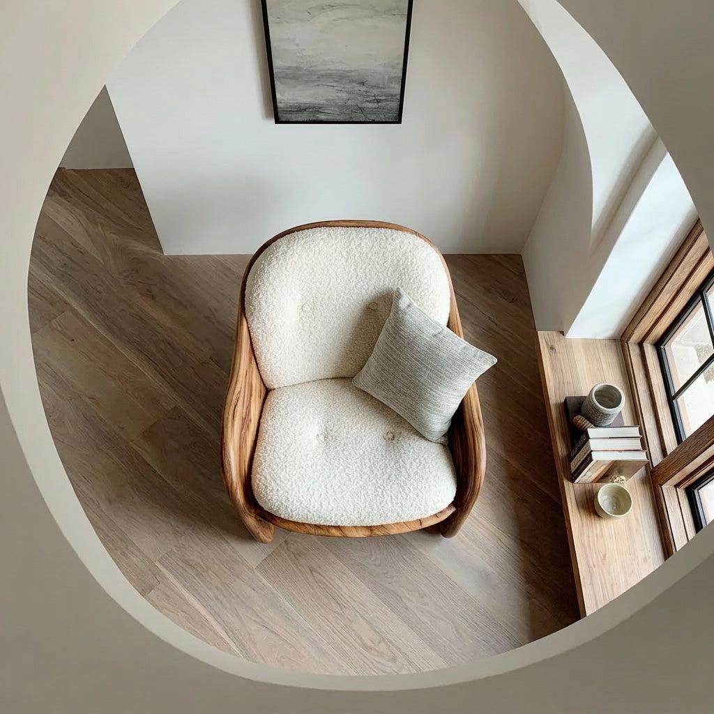 Spry Interior Modern Natural Wood Accent Chair, Minimalist Solid Wood Lounge Armchair for Bedroom Reading Corner, Model RTTHHNCHR156
