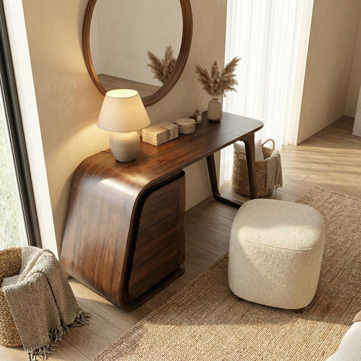 Spry Interior Modern Makeup Vanity Desk with Drawers, Solid Wood Dressing Table, Sleek Contemporary Bedroom Furniture, SINLSABDT061