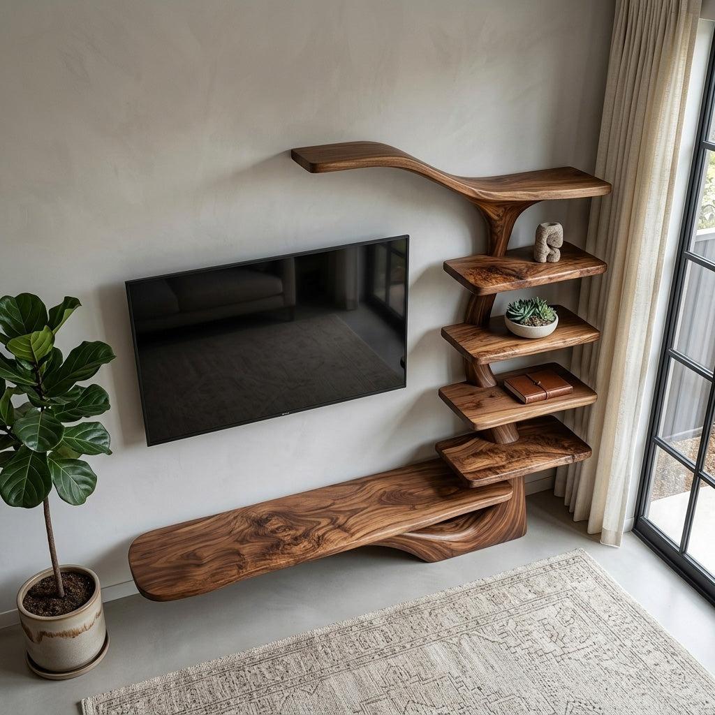 Modern TV Stand With Tree Inspired Shelf For Living Room