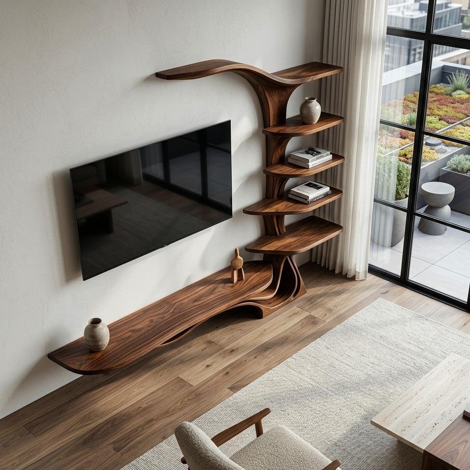 Modern Sculptural TV Stand With Branch Shelves For Living Room
