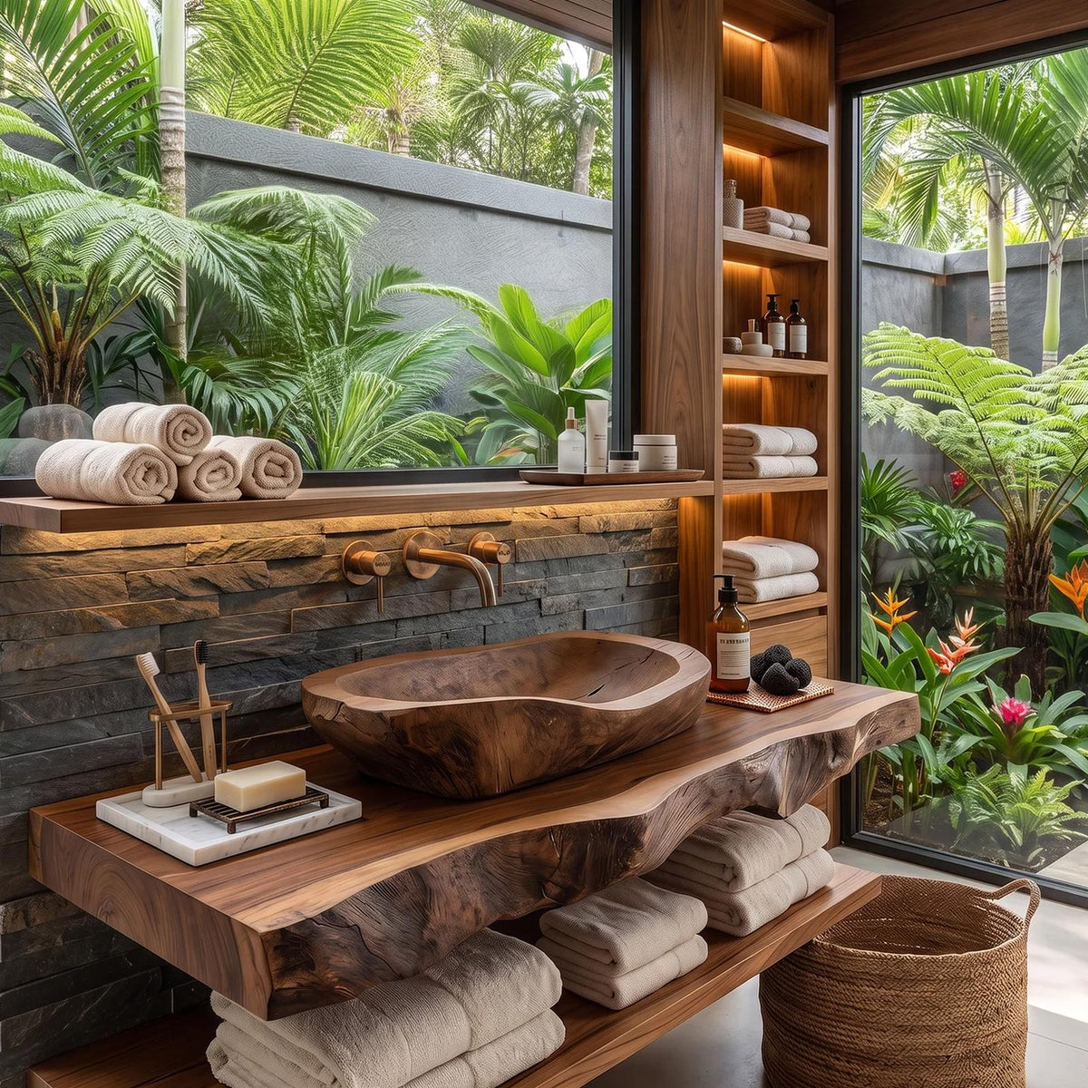 Handcrafted Wood Wash Basin For Elegant Bathroom Design