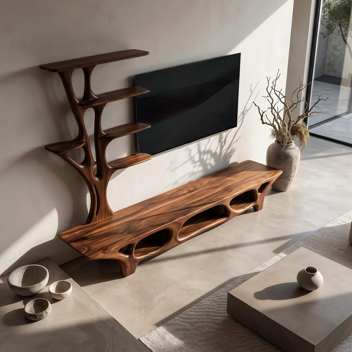 Modern TV Cabinet With Open Storage Compartment For Home Decor