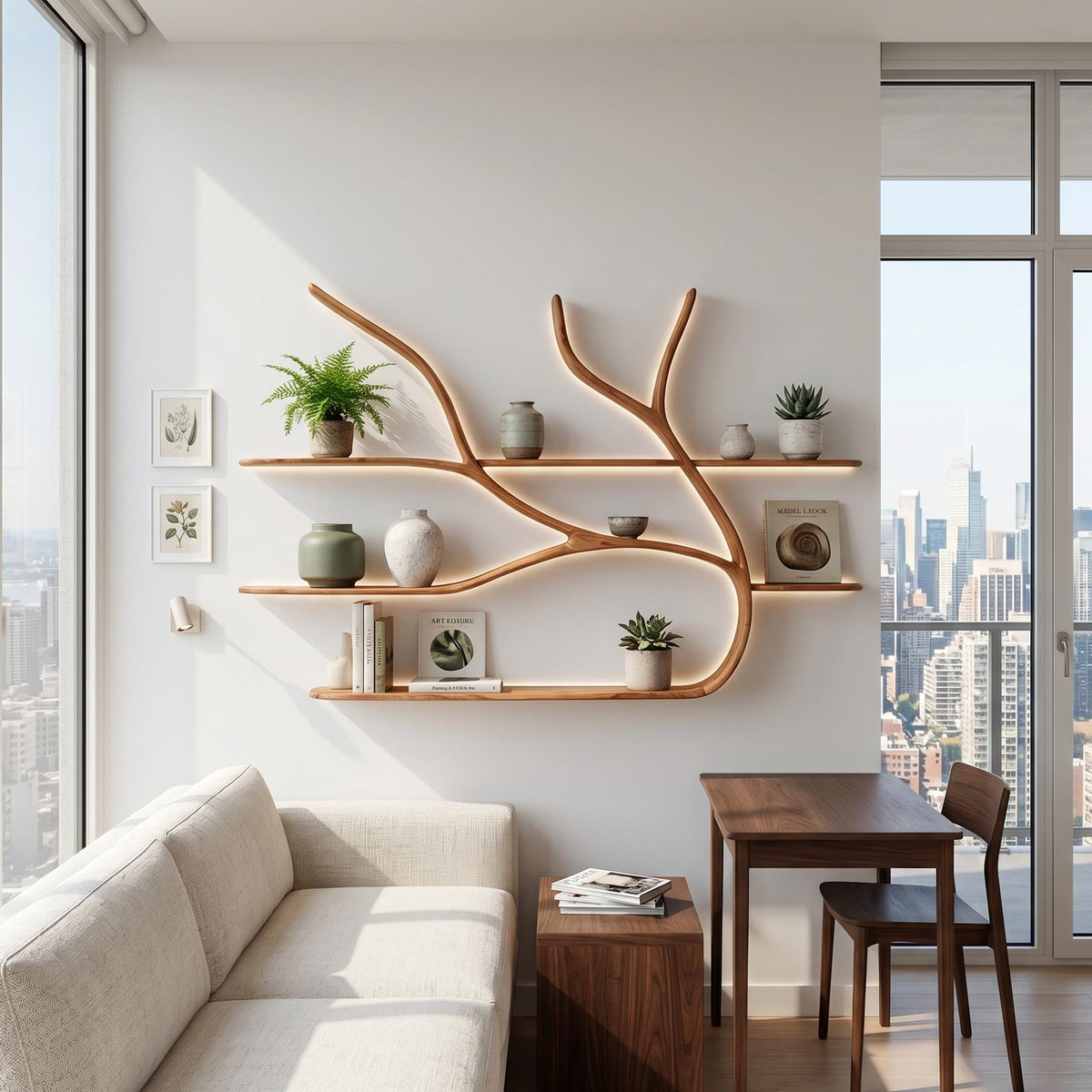 Minimalist Tree Branch Floating Bookshelf for Living Room