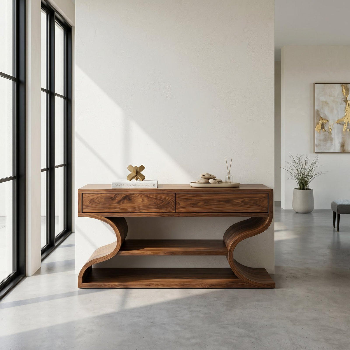 Organic Console Table With Two Curved Sides For Living Room
