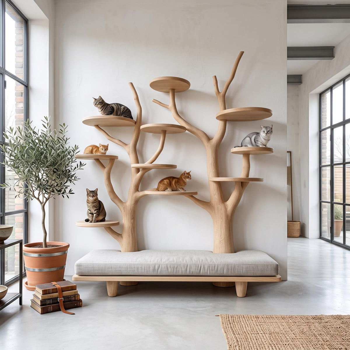 Rustic Cat Tree Organizer Wall Shelf Bedroom Seating Bench SINLSATT055