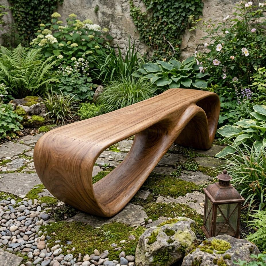 Curved Wooden Bench For Minimalist Living Room Decor RTTHHNCHR138