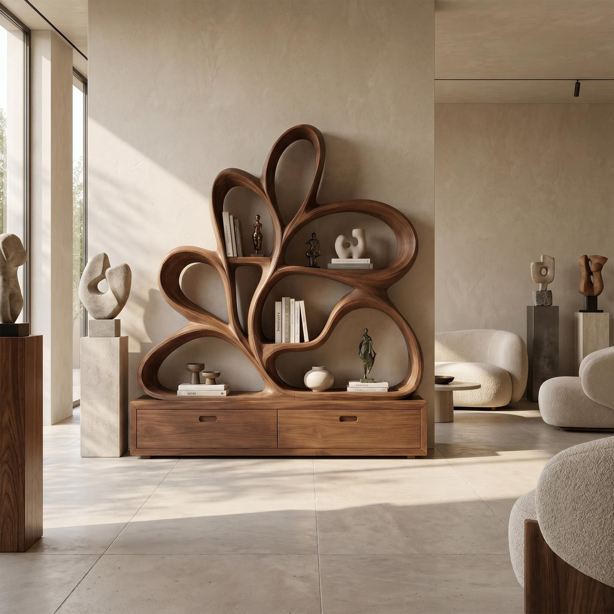Organic Curved Bookcase For Modern Living Room