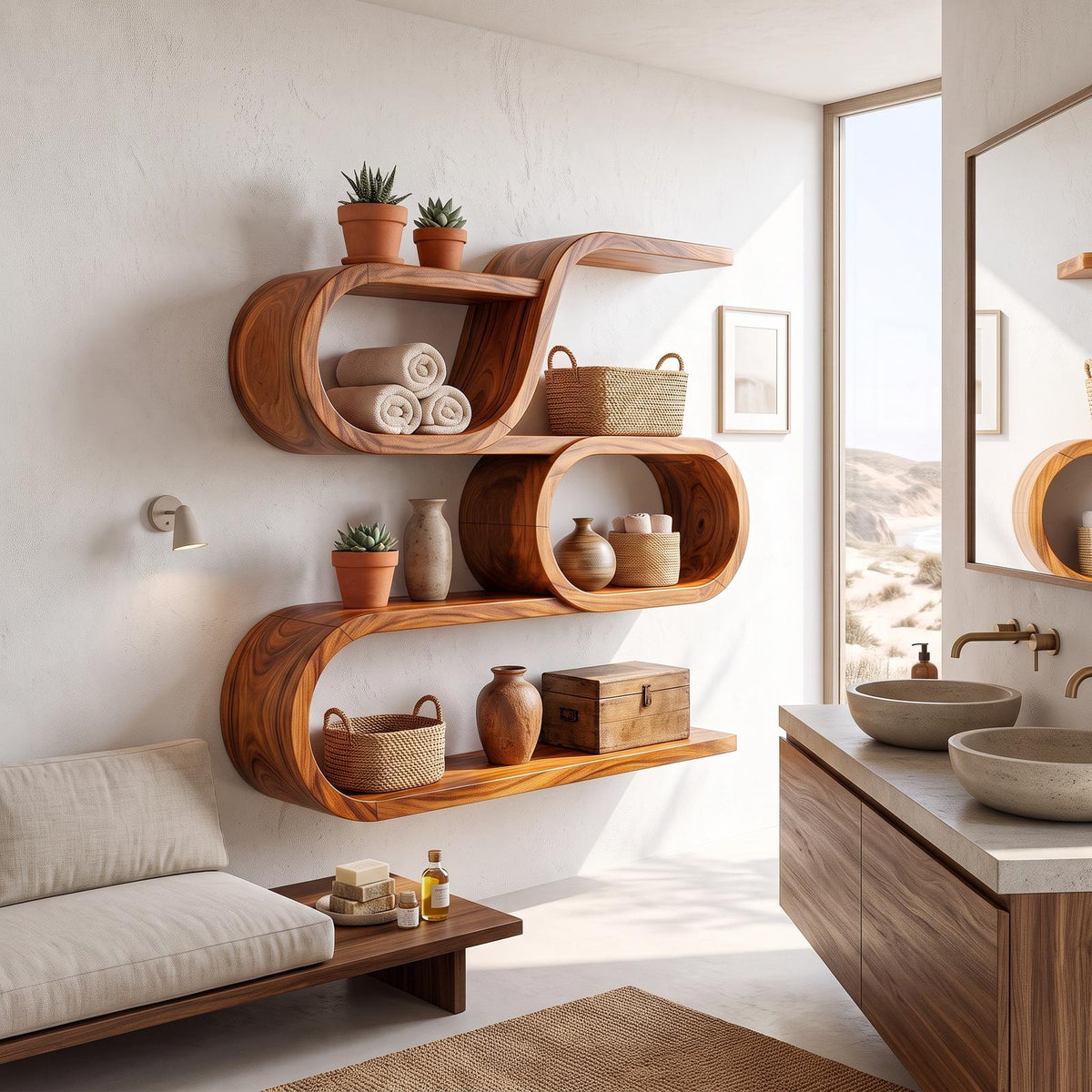 Modern Organic Wall Mounted Display Shelves for Entryway