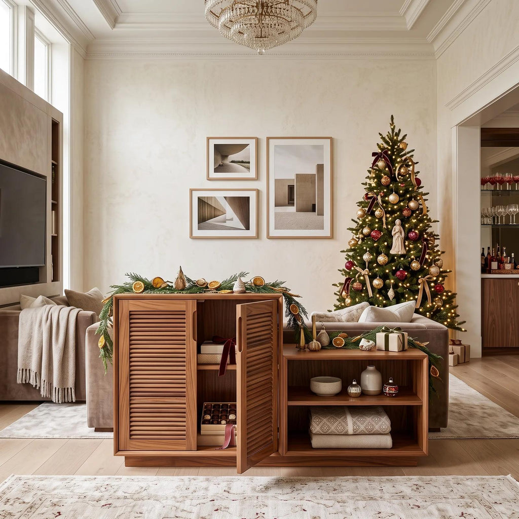 Modern Christmas Wooden Storage Cabinet Nutcracker Decor