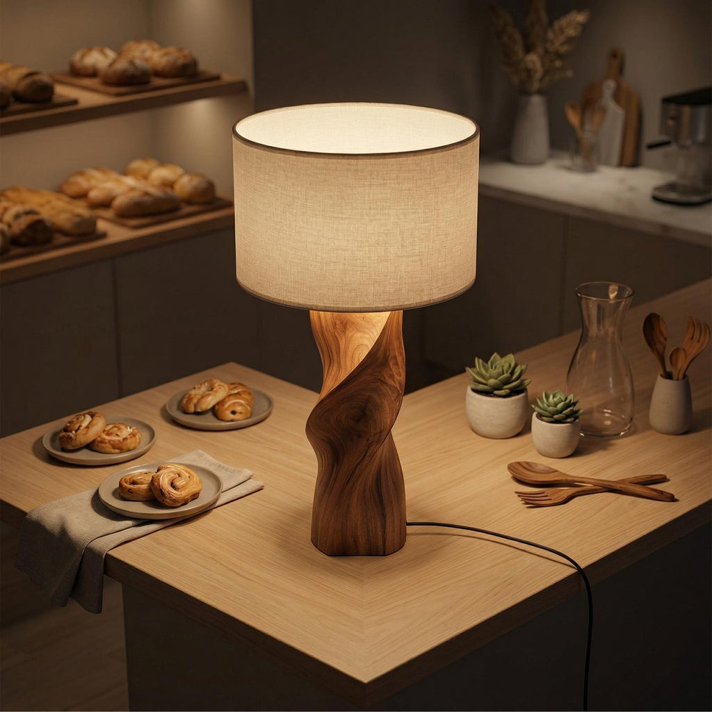 Modern Accent Table Lamp, Contemporary Wood Nightstand Bedside Light for Living Room & Bedroom