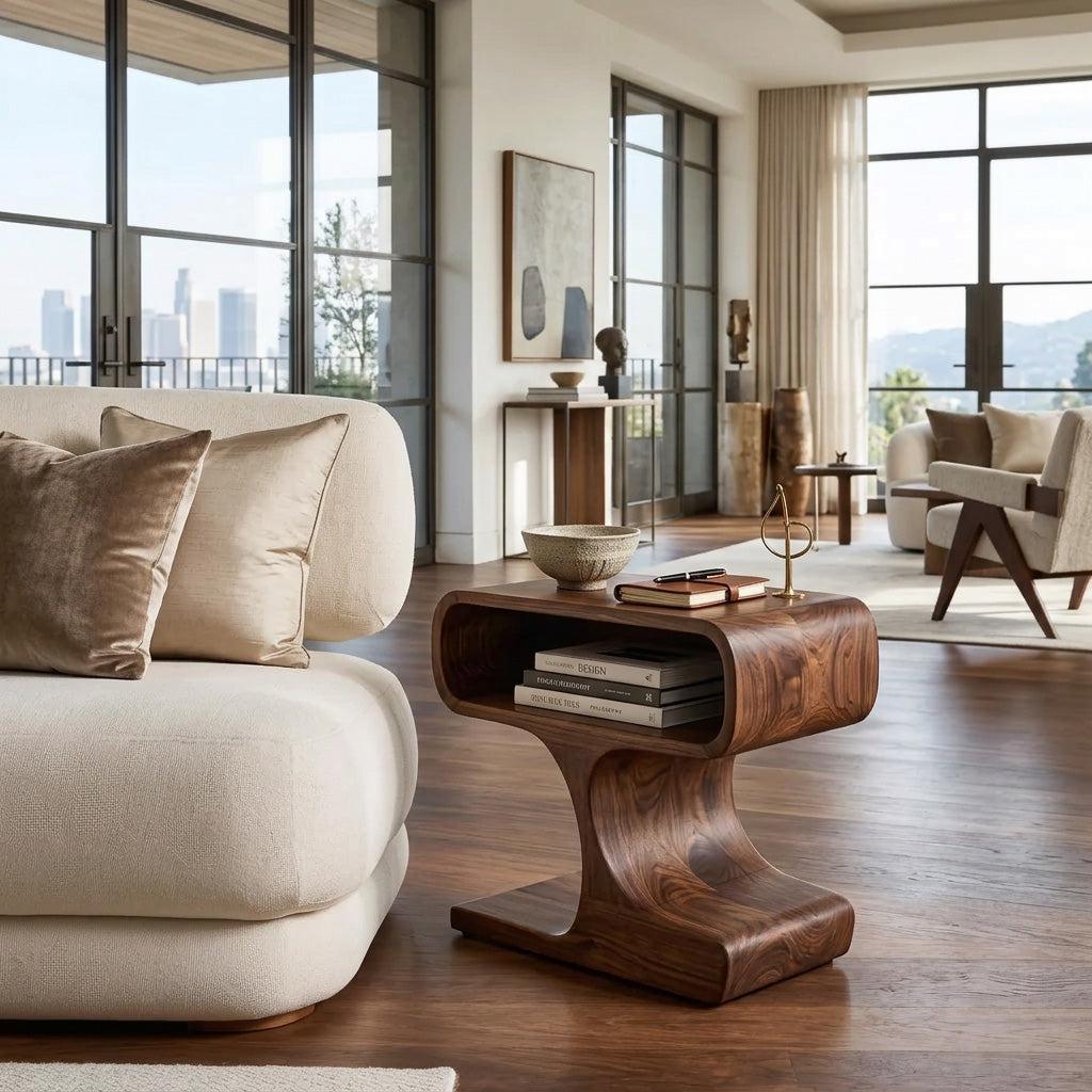 Handcrafted Wooden Side Table, Minimalist Round End Table for Living Room & Bedroom, Natural Finish, Model