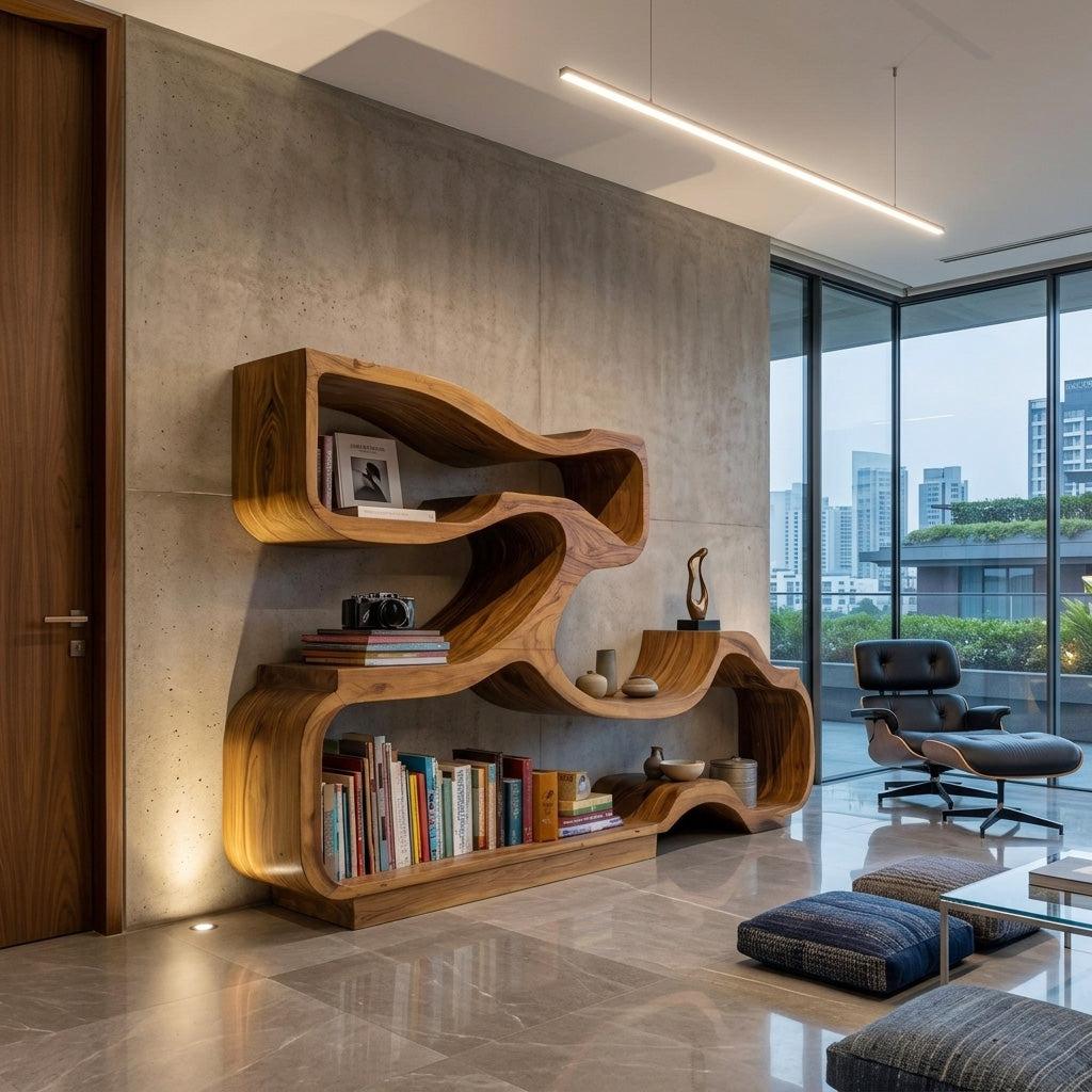 Artistic Bookshelf With Flowing Design For Living Room SITHHNBS032