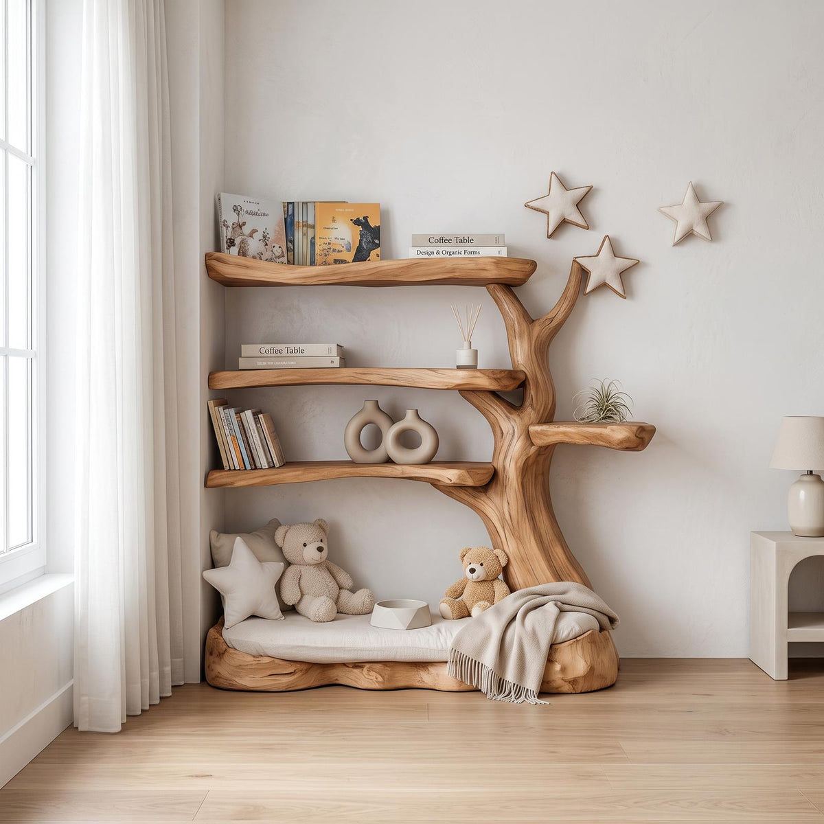 Rustic Tree Bookshelf Nursery Cozy Reading Corner