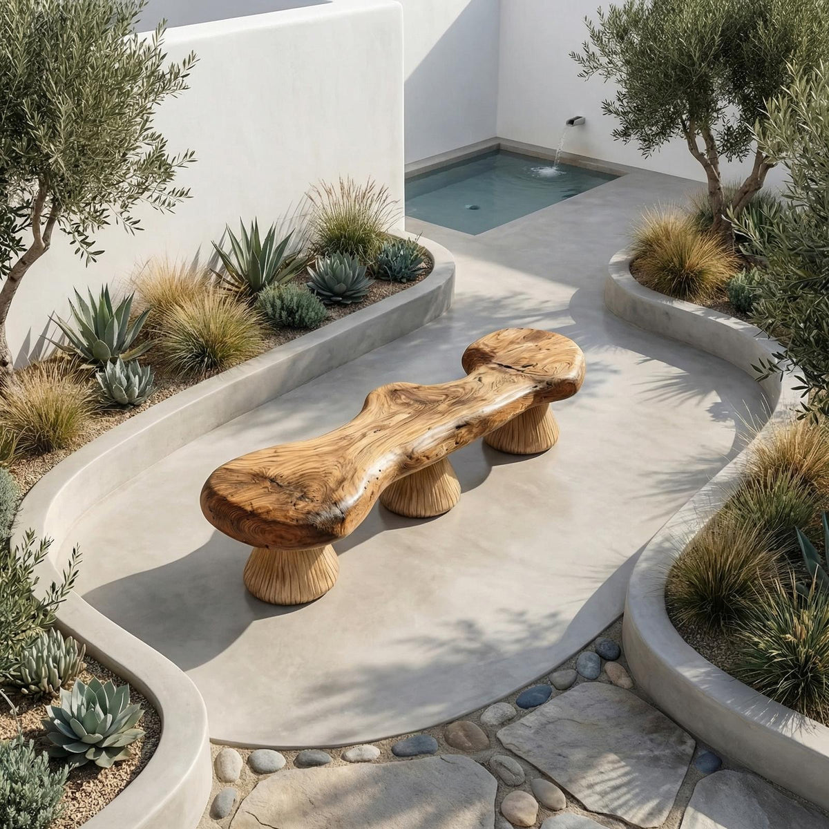 Natural Mushroom Bench Solid Wood Rustic Sculptural Design Entryway Or Garden Space SINLHARS091