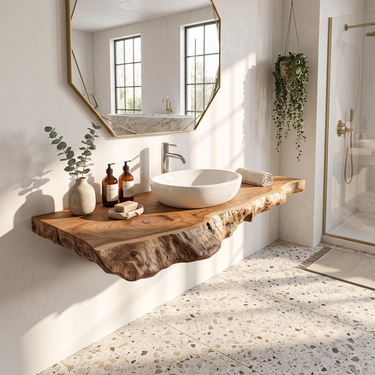 Farmhouse Bathroom Vanity, Handcrafted Solid Wood Sink Stand with Open Storage Shelf for Rustic Bathroom Remodel