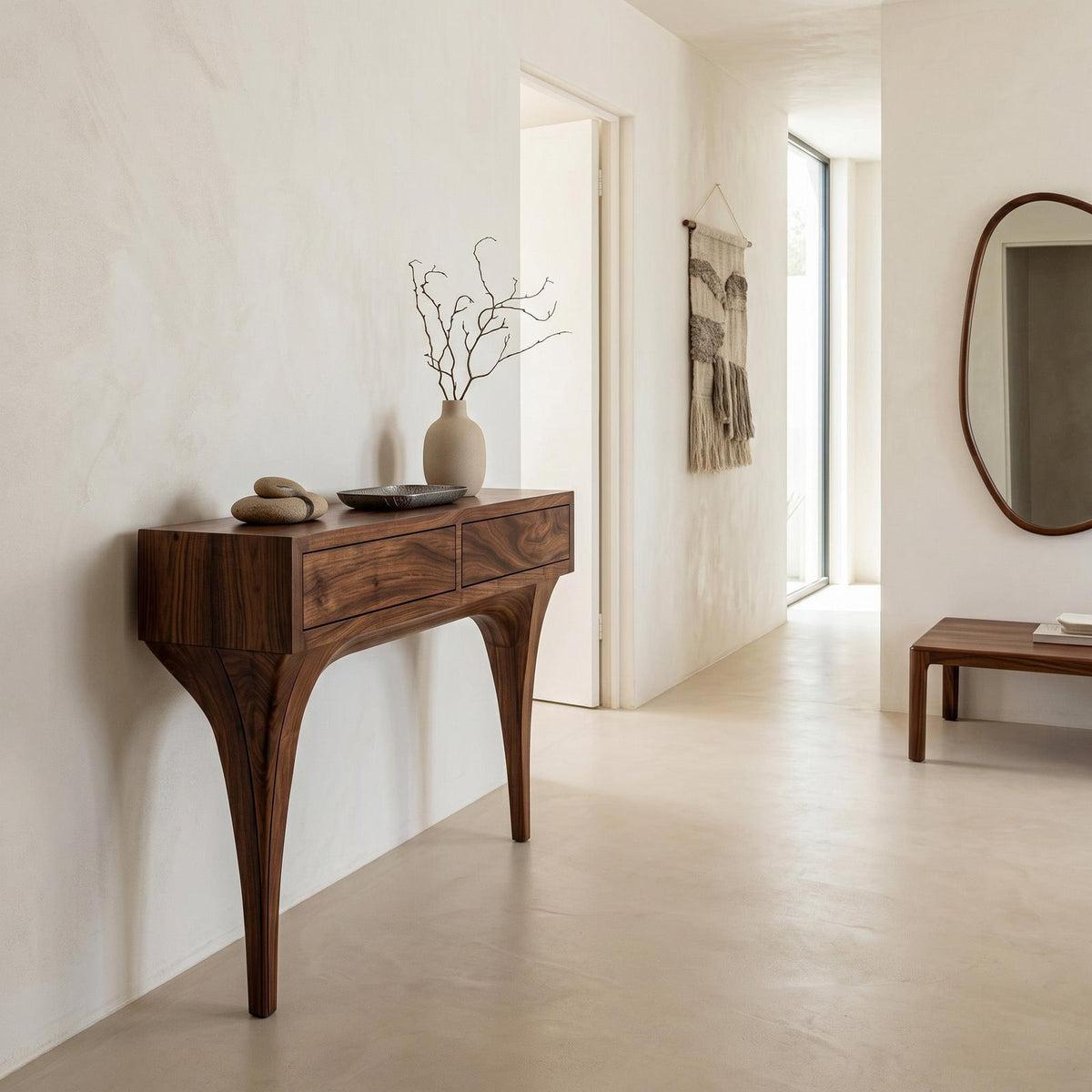 Mid Century Console Table With Sculptural Base For Entryway