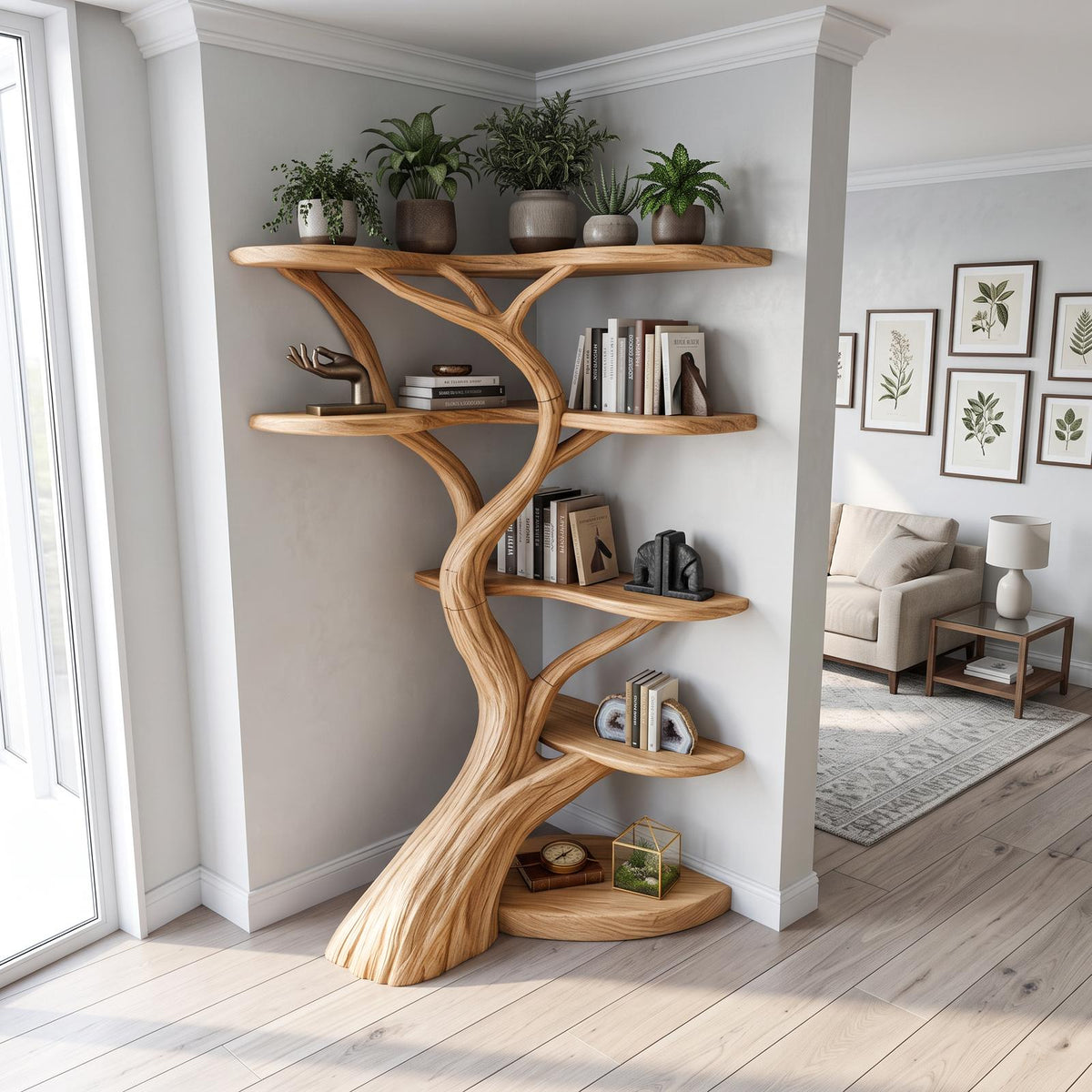 Rustic Tree Corner Shelf Living Room Or Bedroom SINLSATB693
