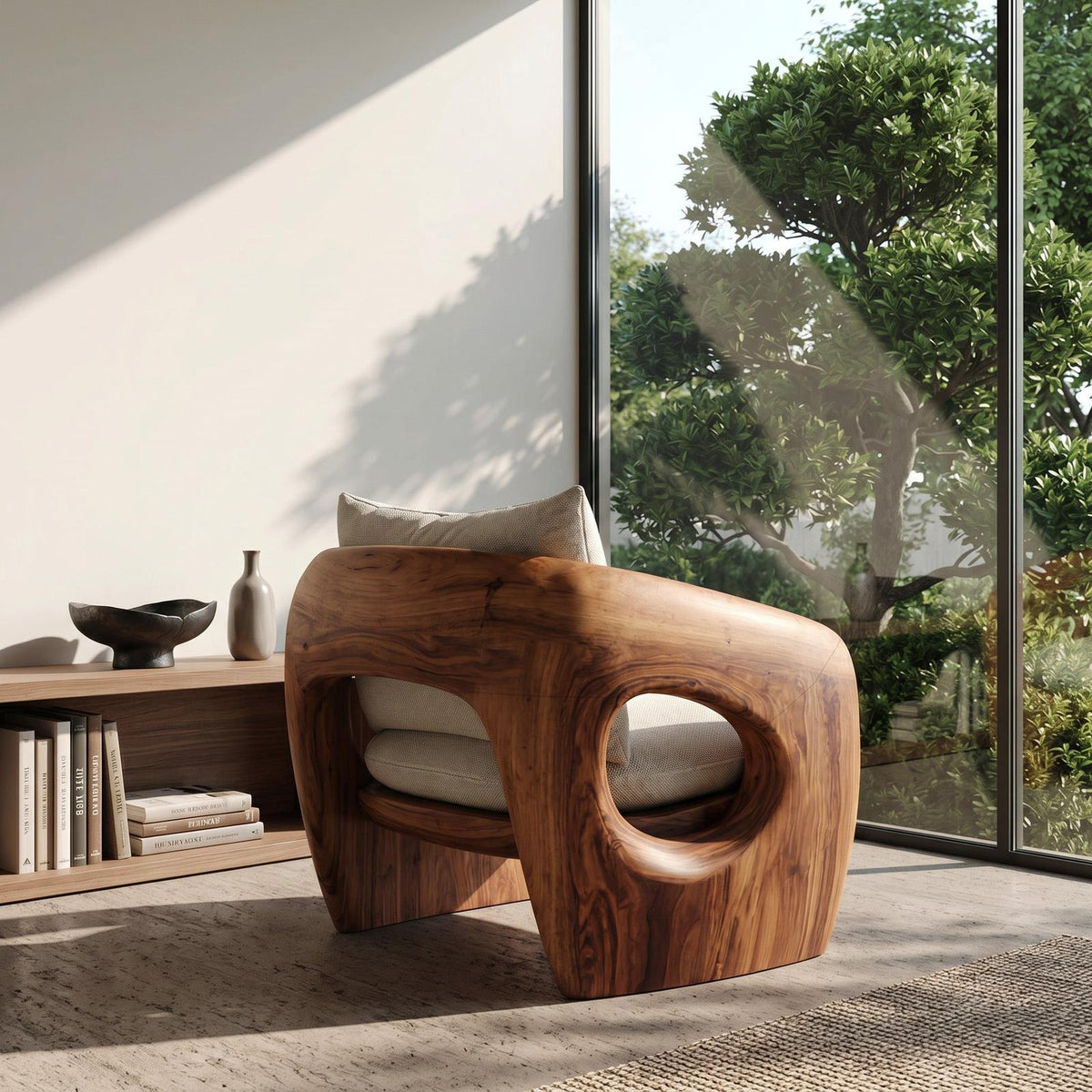 Luxury Sculptural Wooden Armchair For Reading Nook