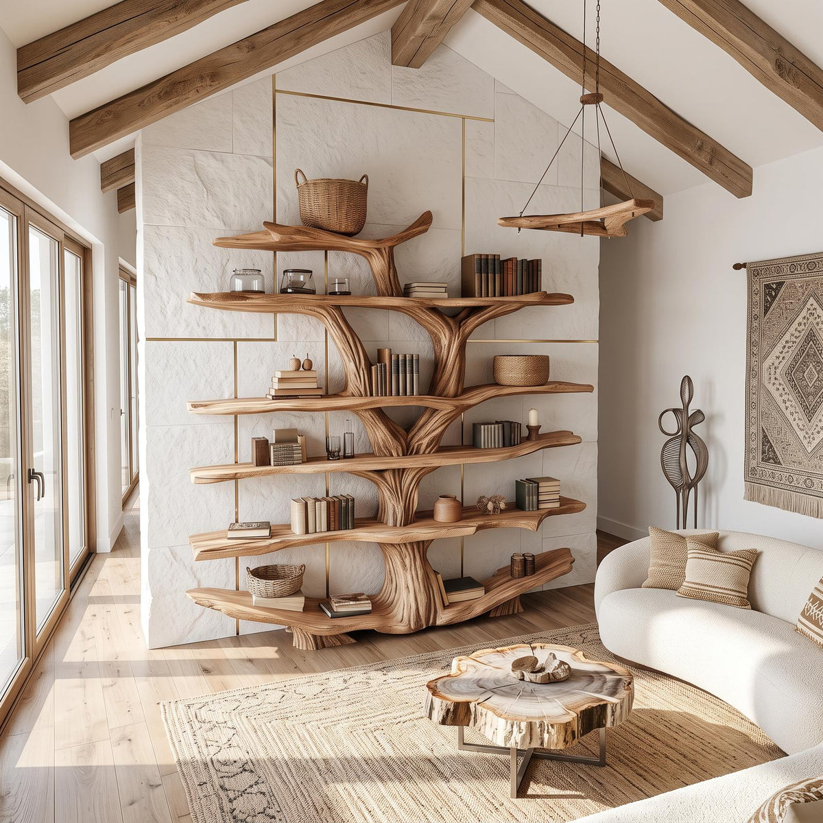 Rustic Wooden Tree Shelf – Perfect Book Storage & Nature-Inspired Decor