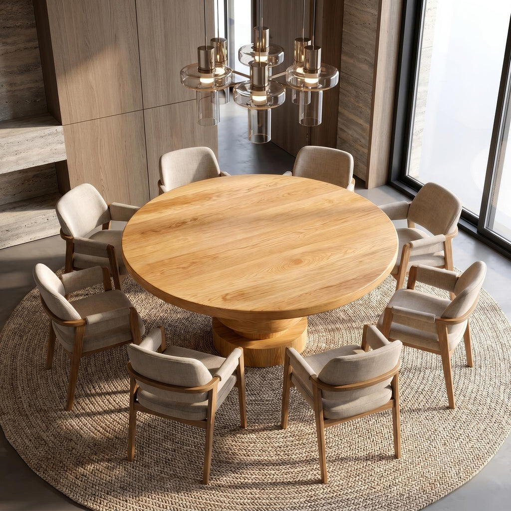 Minimalist Round Dining Table, Sculptural Solid Wood Base Kitchen Table for Modern Dining Room
