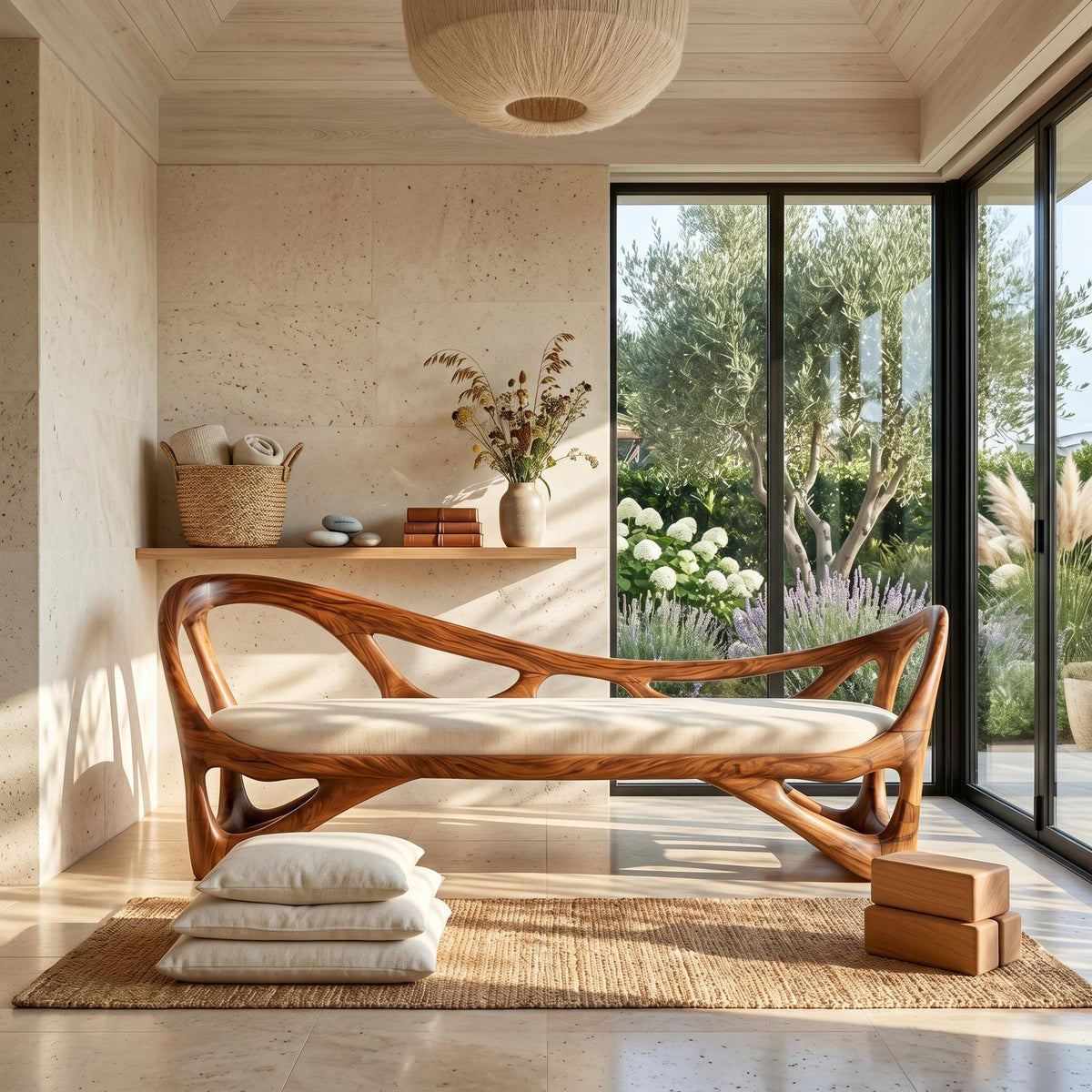 Contemporary Solid Wood Bench Family Room