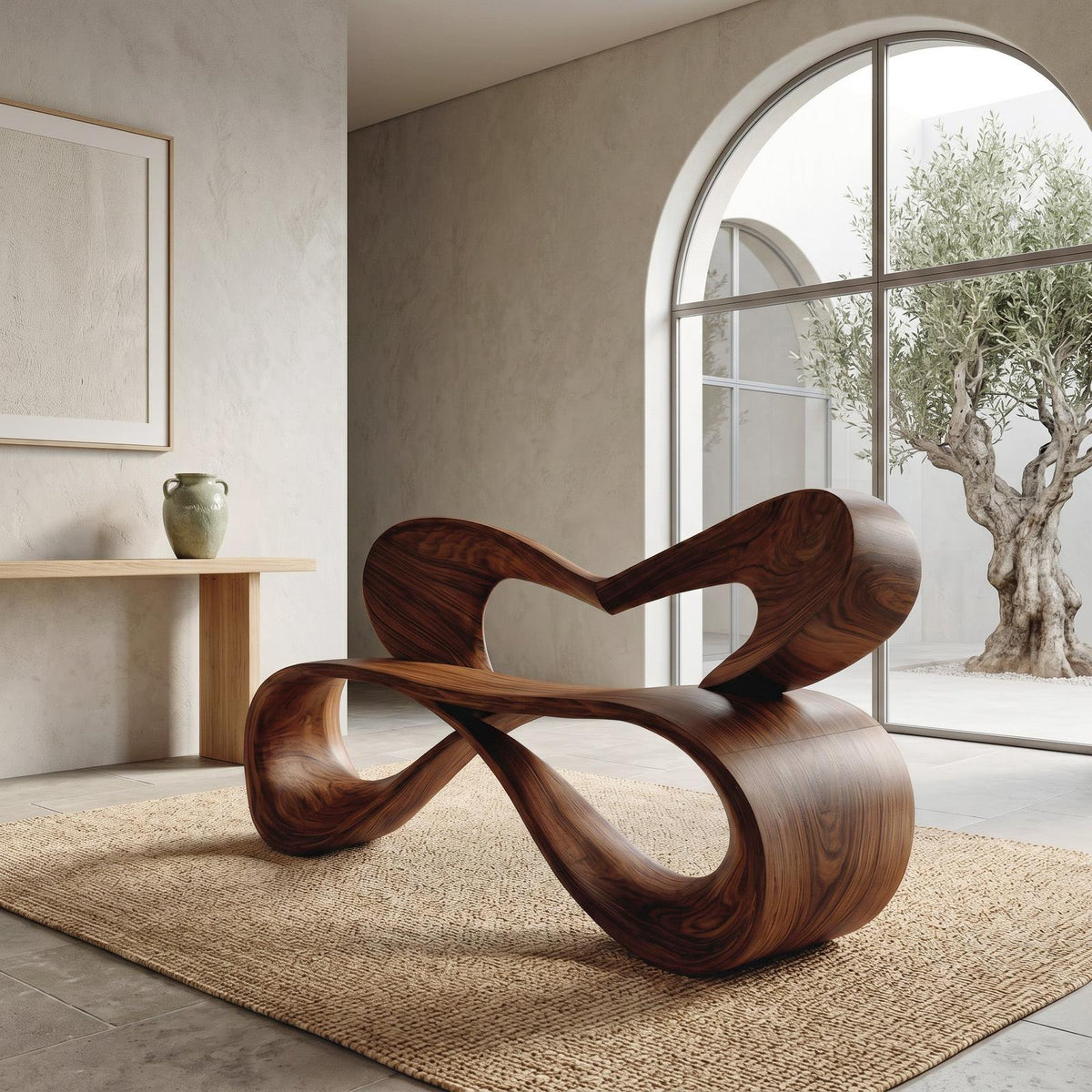Modern Bench With Heart-Shaped Backrest For Hallway