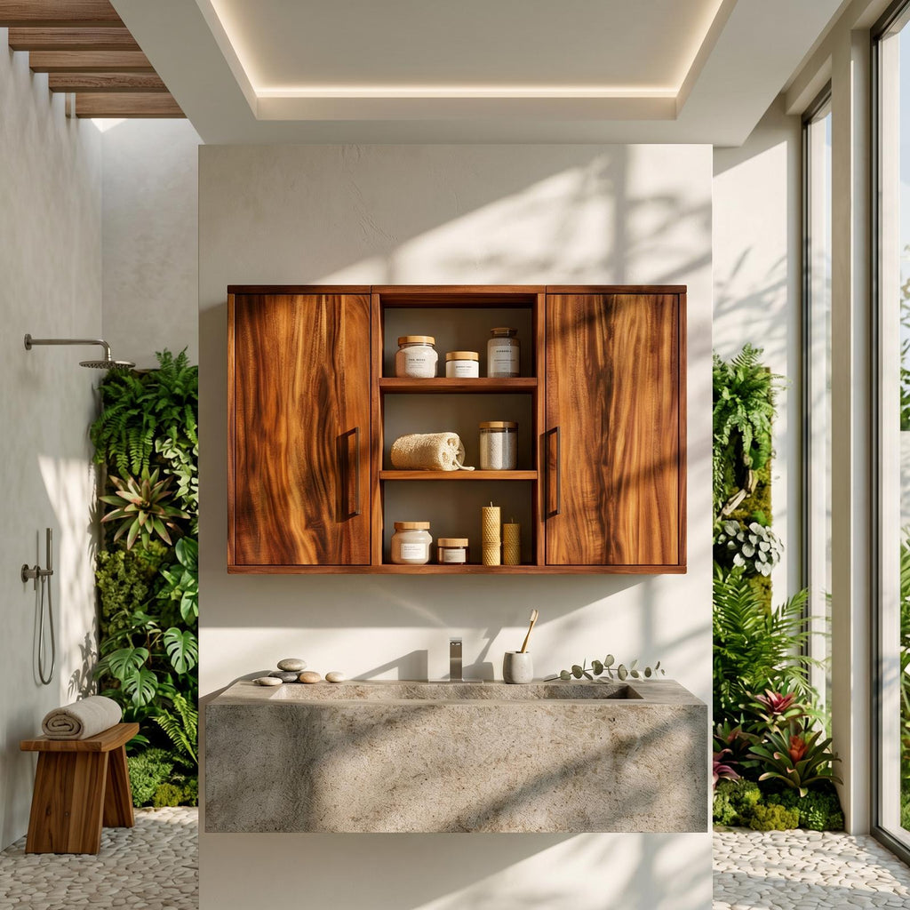 Spry Interior Scandinavian Clean Line Wood Bathroom Cabinet, Minimalist Modern Vanity Console, SILDTTRBRC001
