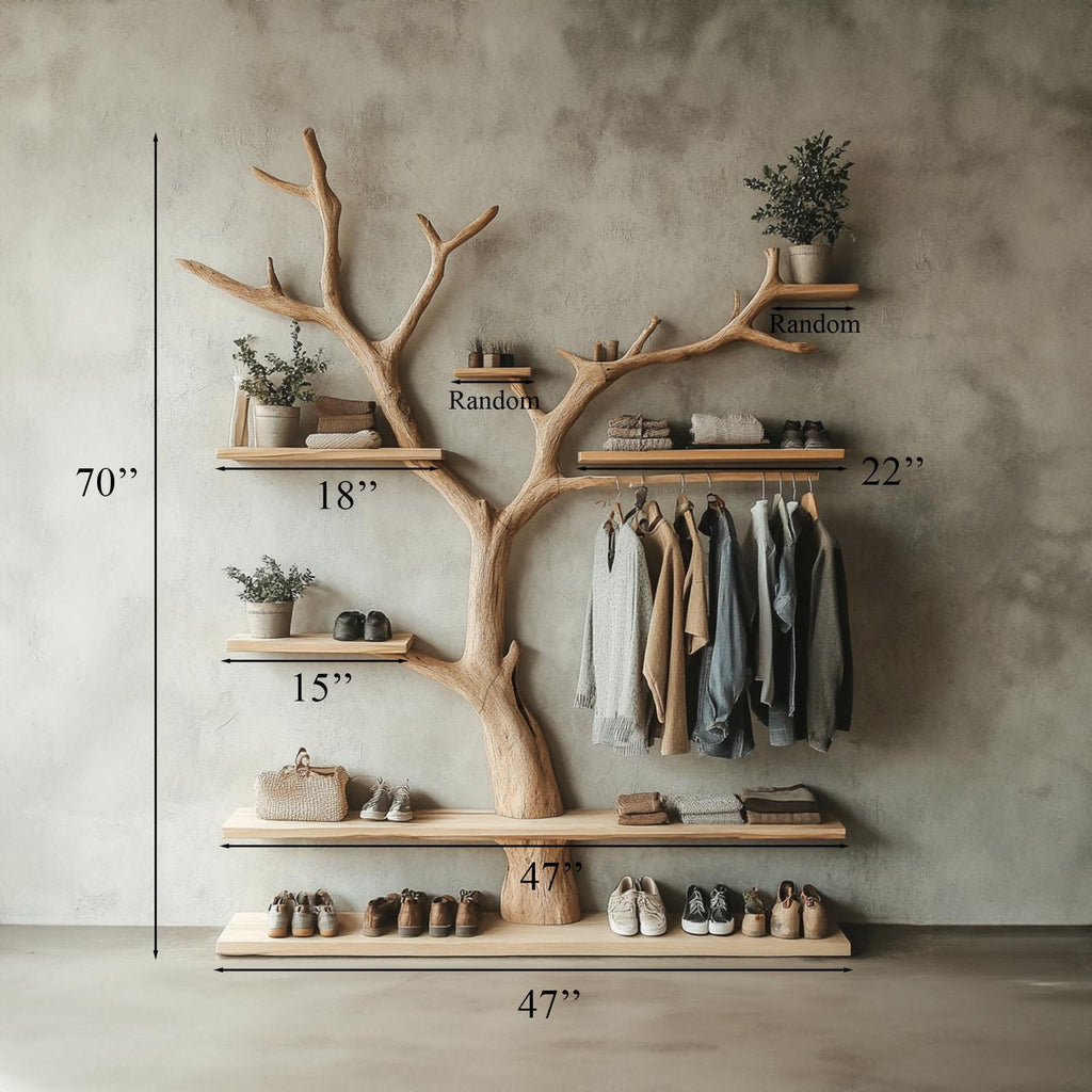 Tree Branch Coat Rack With Shelf Wall Mount Coat Rack