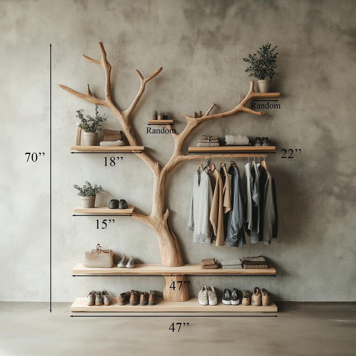 Tree Branch Coat Rack With Shelf Wall Mount Coat Rack