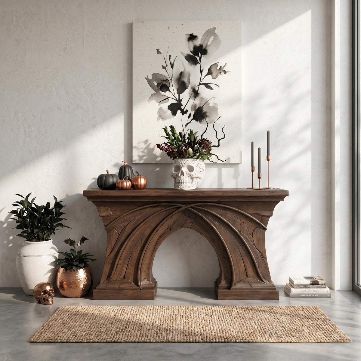 Rustic Console Table Handcrafted Flowing Sculptural Design For Living Room Entryway