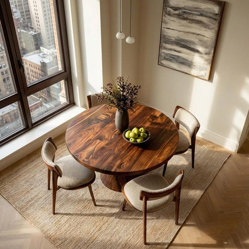 Artistic Pedestal Dining Table, Handcrafted Solid Wood Kitchen Dining Table for Contemporary Dining Spaces, Model
