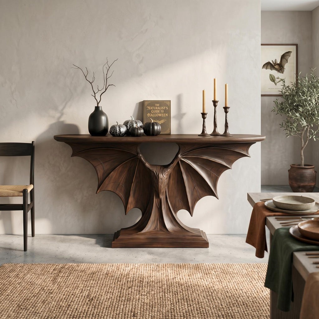 Modern Halloween Console Table With Sculptural Bat Wing Design For Living Room And Entryway